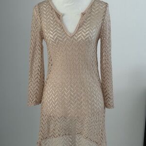 Jordan Taylor Cream Long Sleeve Beach Cover Up Textured Tunic S Resort